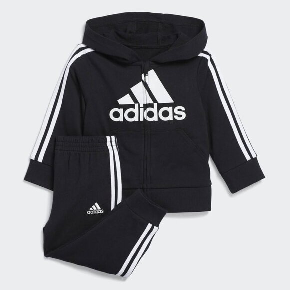 ADIDAS BADGE OF SPORT 2-PIECE FRENCH TERRY HOODED JACKET SET BLACK - Picture 1 of 4